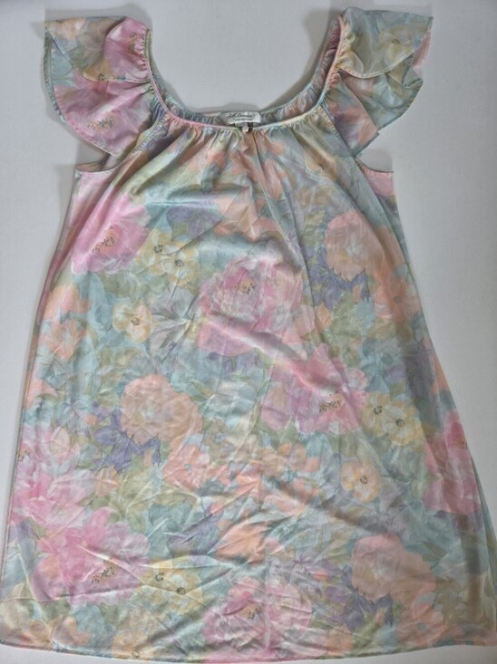 Miss Elaine Other - Vtg Miss Elaine Silk Essence Mini Nightgown Floral flutter Sleeve size L